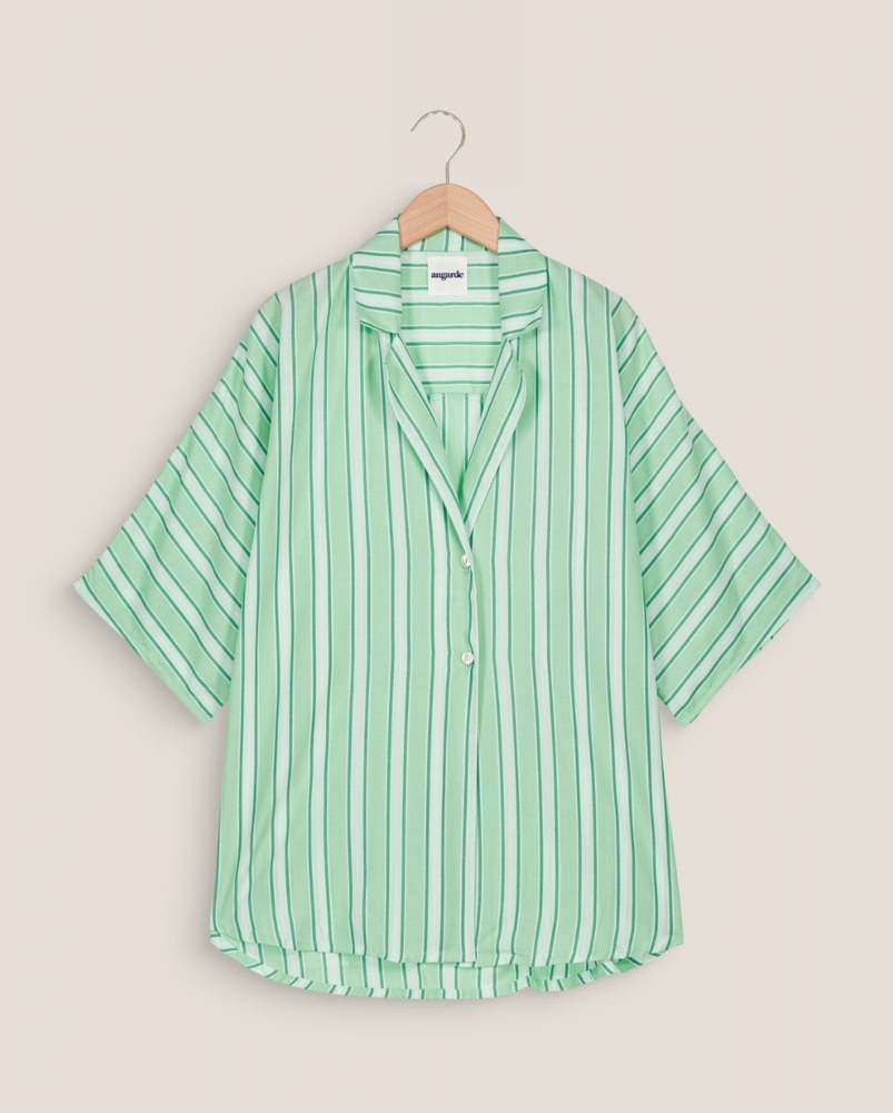Chemise femme, rayures vert-menthe