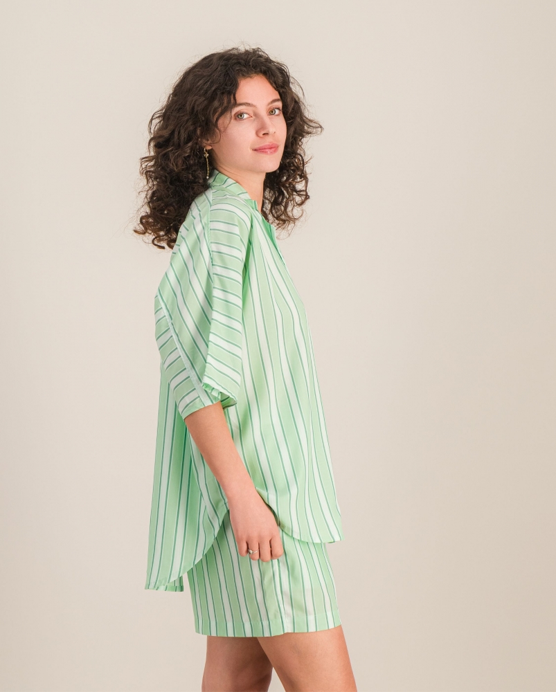 Chemise femme, rayures vert-menthe