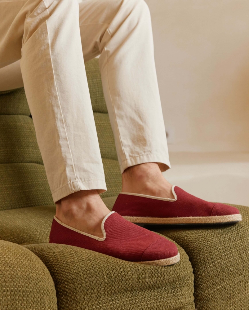 Espadrille homme coton, bordeaux beige