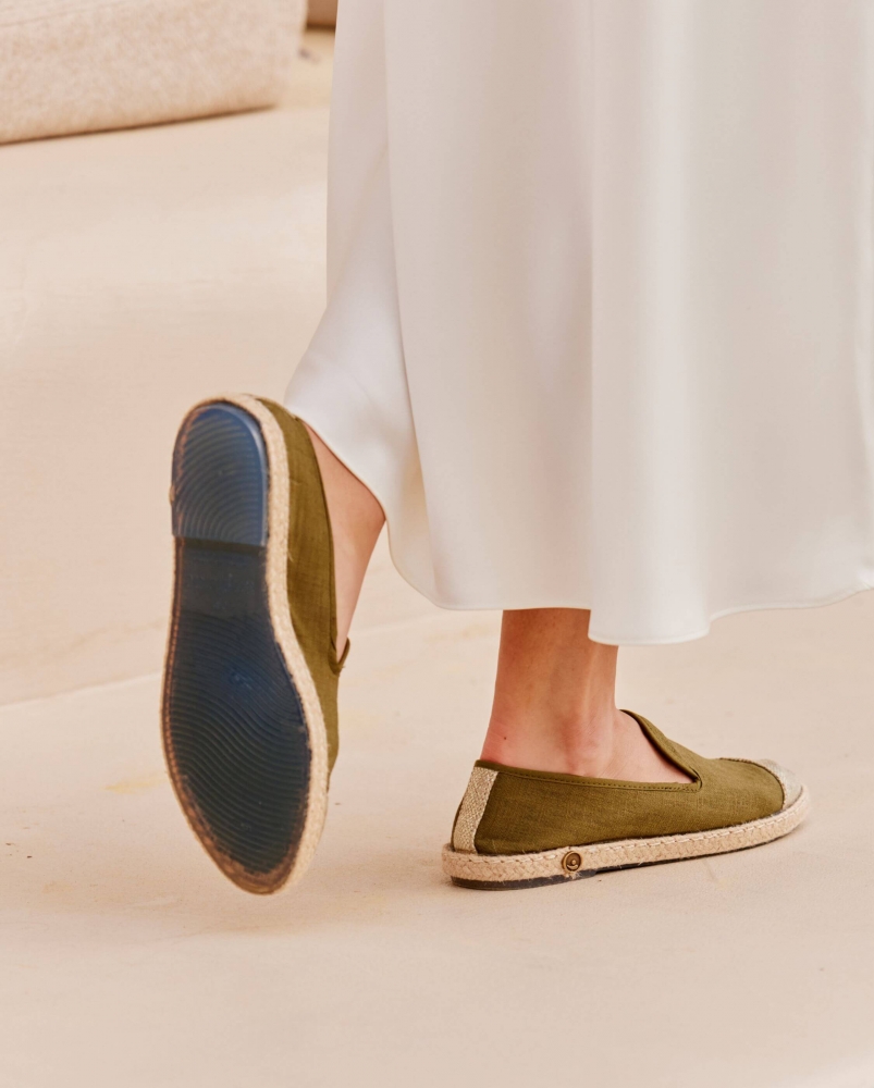 Espadrille femme lin, kaki doré