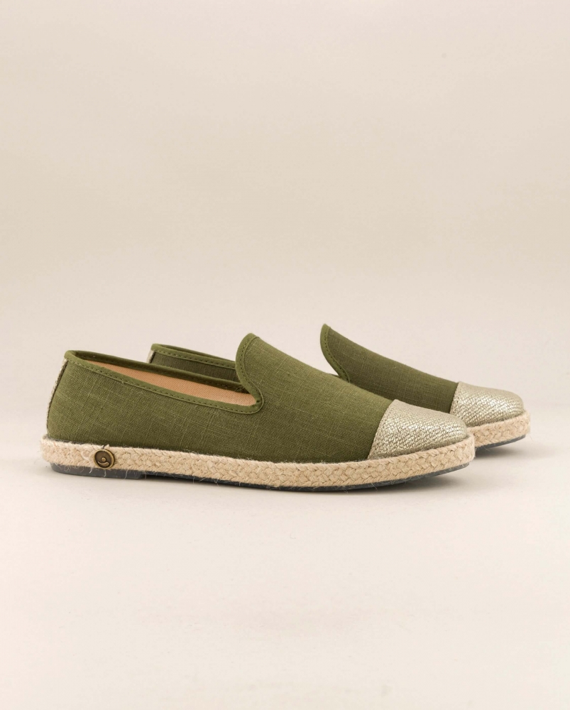 Espadrille femme lin, kaki doré