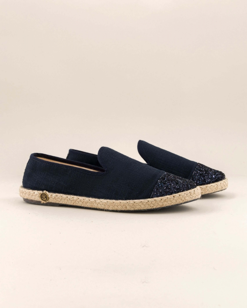 Espadrille femme lin, marine paillettes