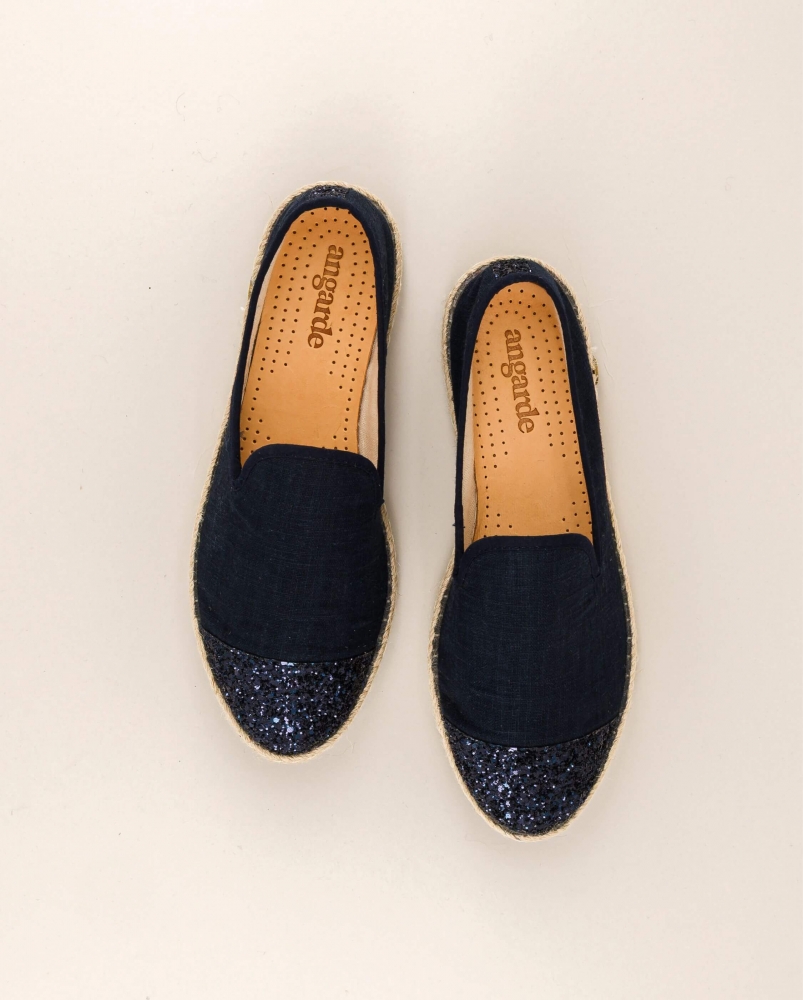 Espadrille femme lin, marine paillettes