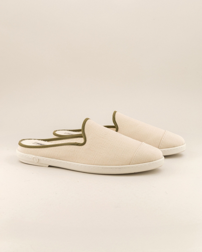 Mule homme lin, beige kaki
