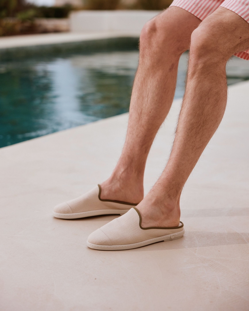 Mule homme lin, beige kaki