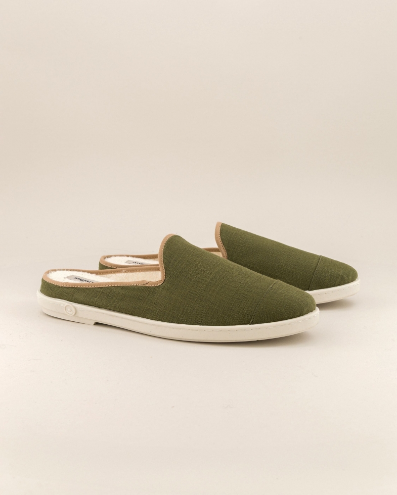 Mule homme lin, kaki taupe