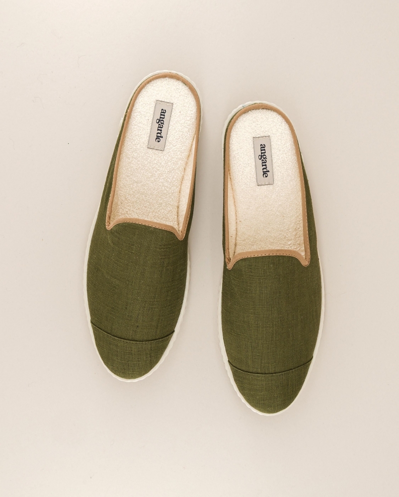 Mule homme lin, kaki taupe
