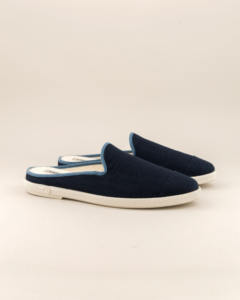 Mule homme lin, marine jean