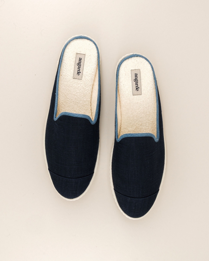 Mule homme lin, marine jean