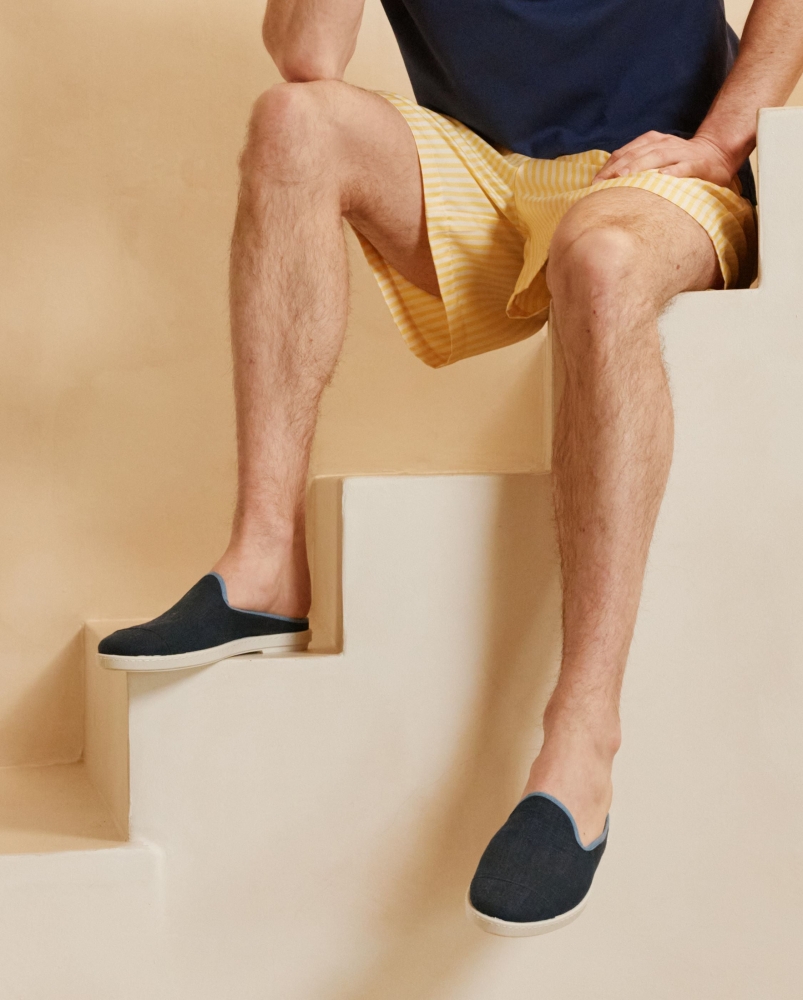 Mule homme lin, marine jean
