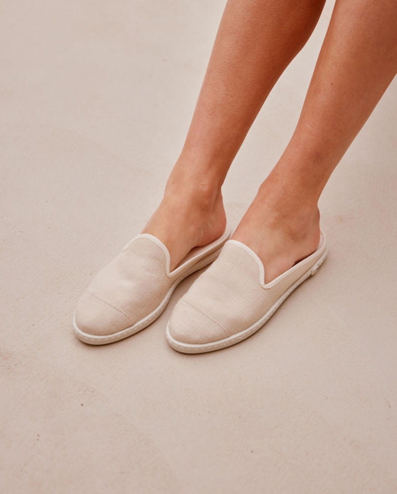 Mule femme lin, beige ivoire
