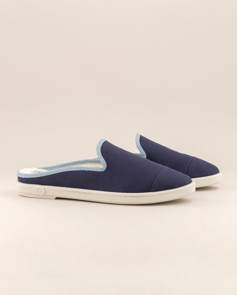 Mule femme lin, jean ciel