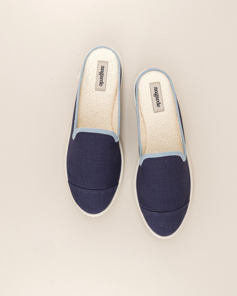 Mule femme lin, jean ciel