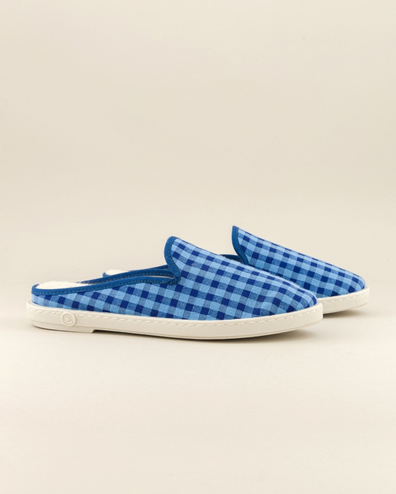 Mule femme vichy, bleu-océan