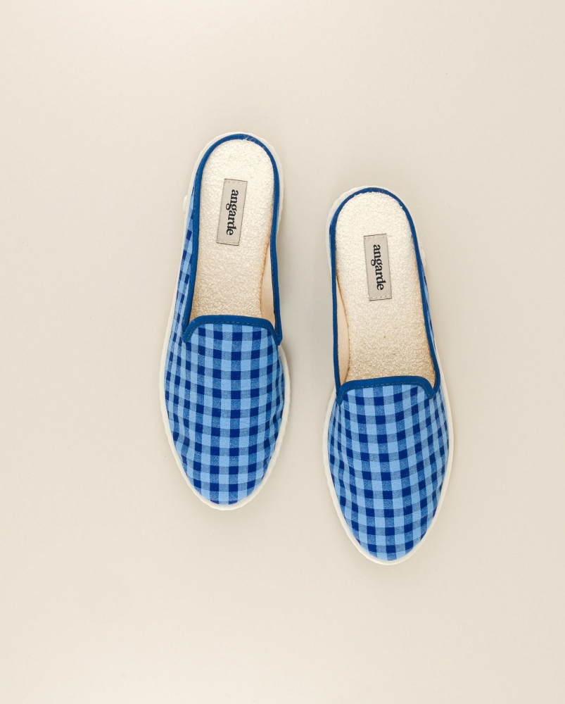 Mule femme vichy, bleu-océan