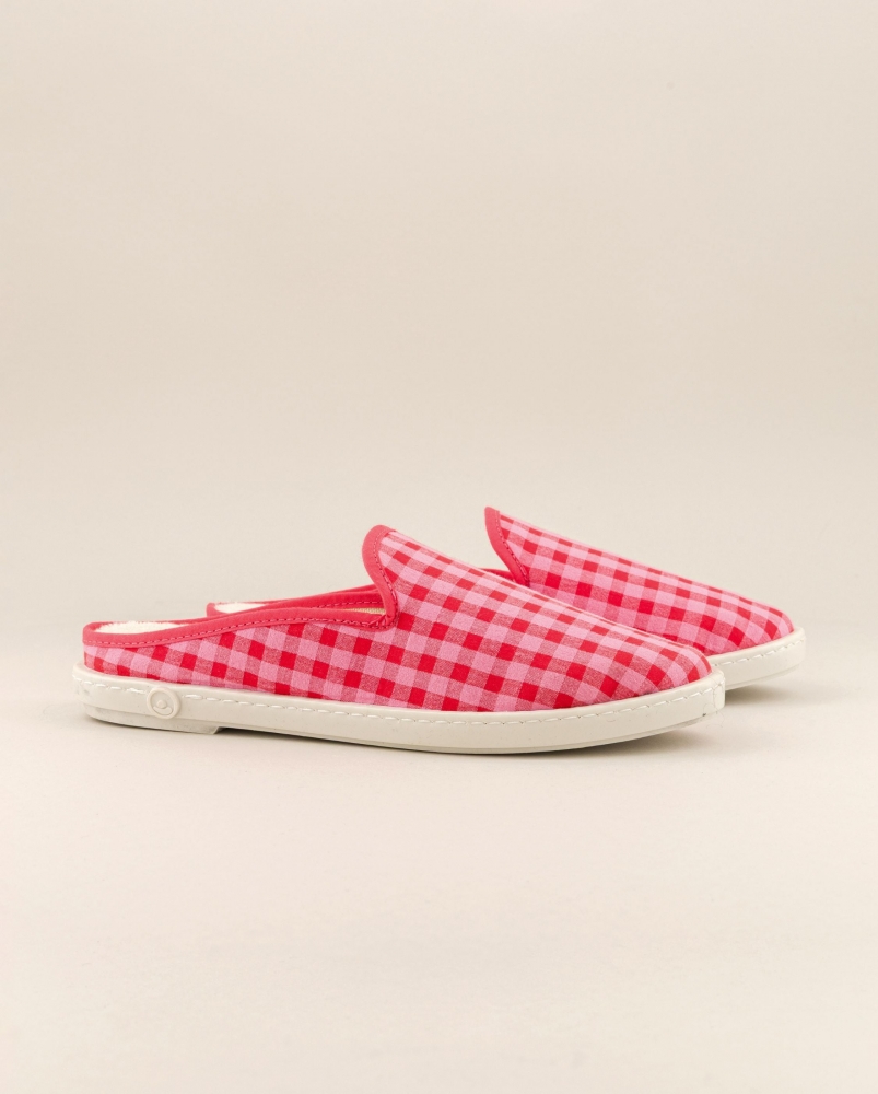 Mule femme vichy, rouge-rose