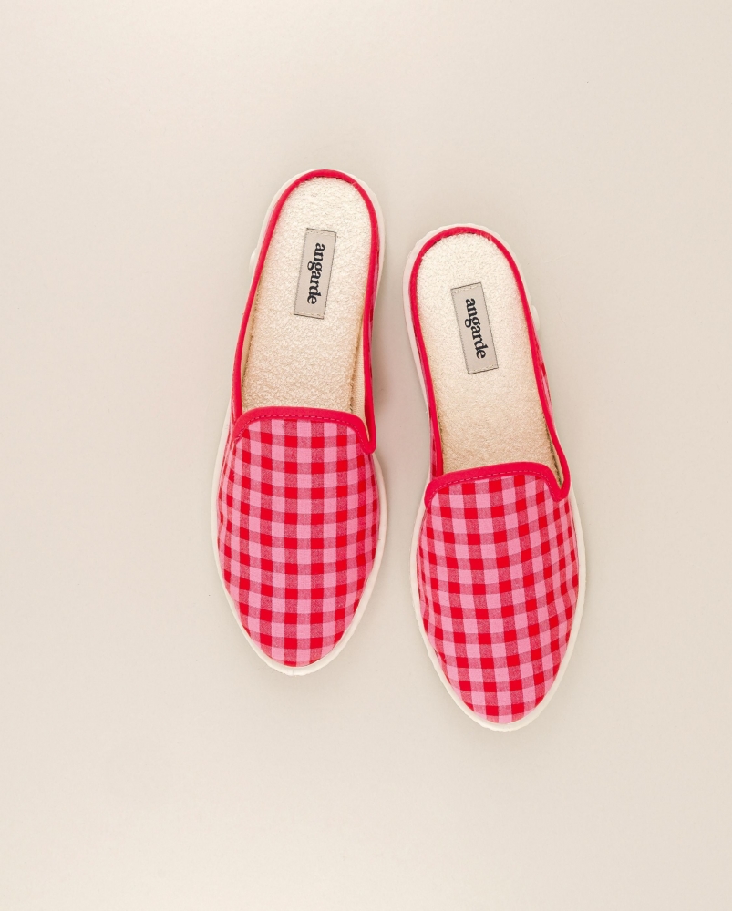 Mule femme vichy, rouge-rose