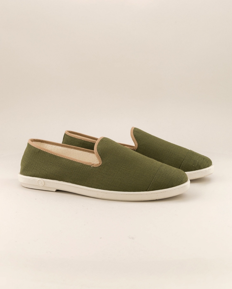 Chausson homme lin, kaki taupe