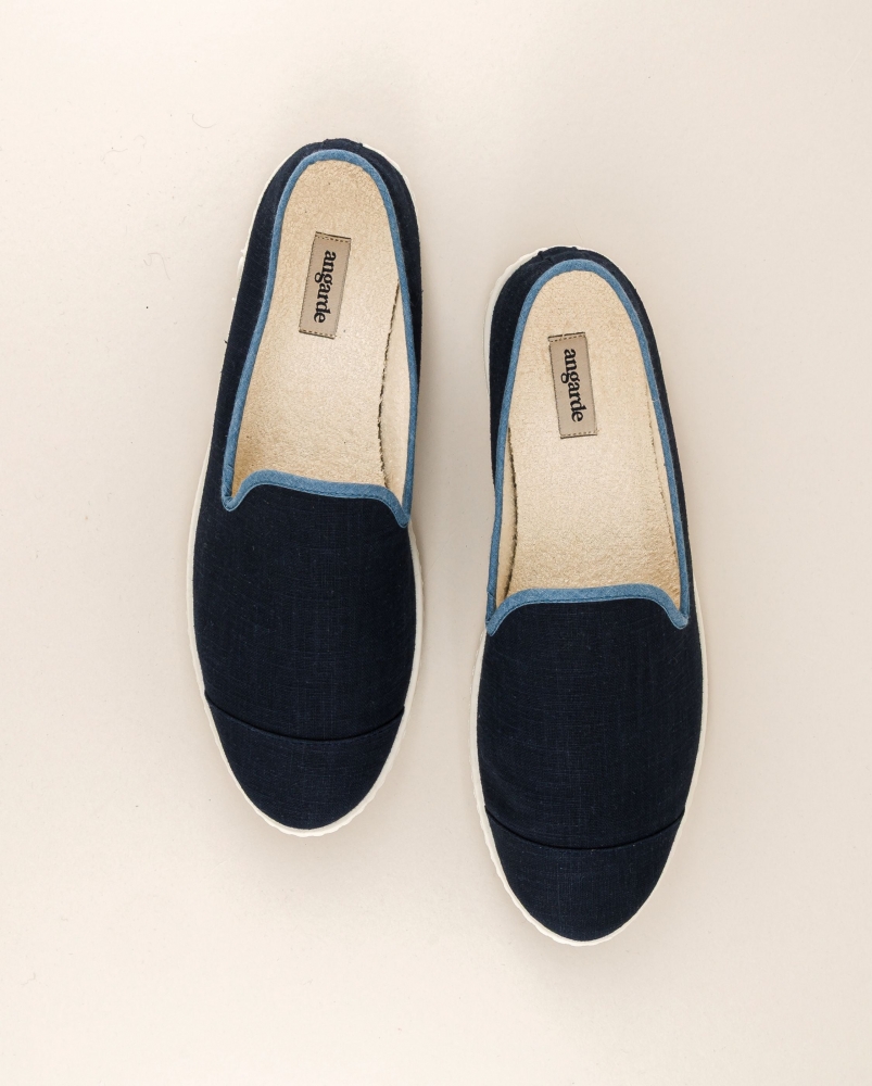 Espadrille sans tresse homme lin, marine jean