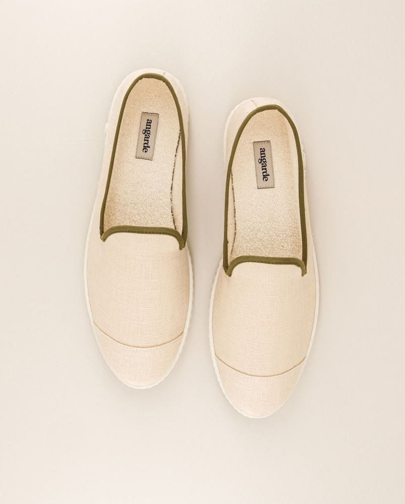 Espadrille sans tresse homme lin, beige kaki