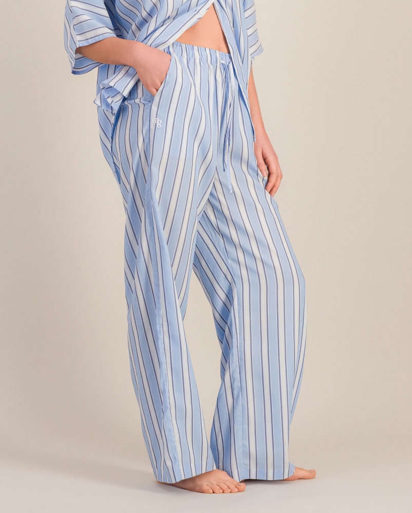 Pantalon femme, rayures bleu-océan
