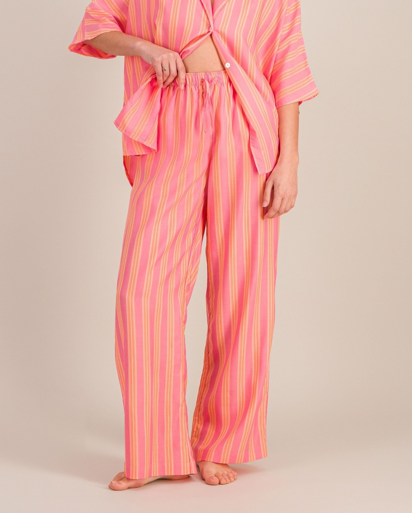 Pantalon femme, rayures rose-orange