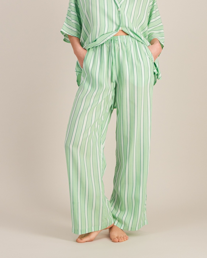 Pantalon femme, rayures vert-menthe