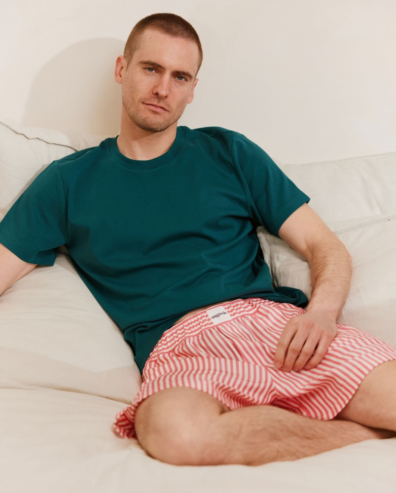 Short pyjama homme, rayures fuchsia