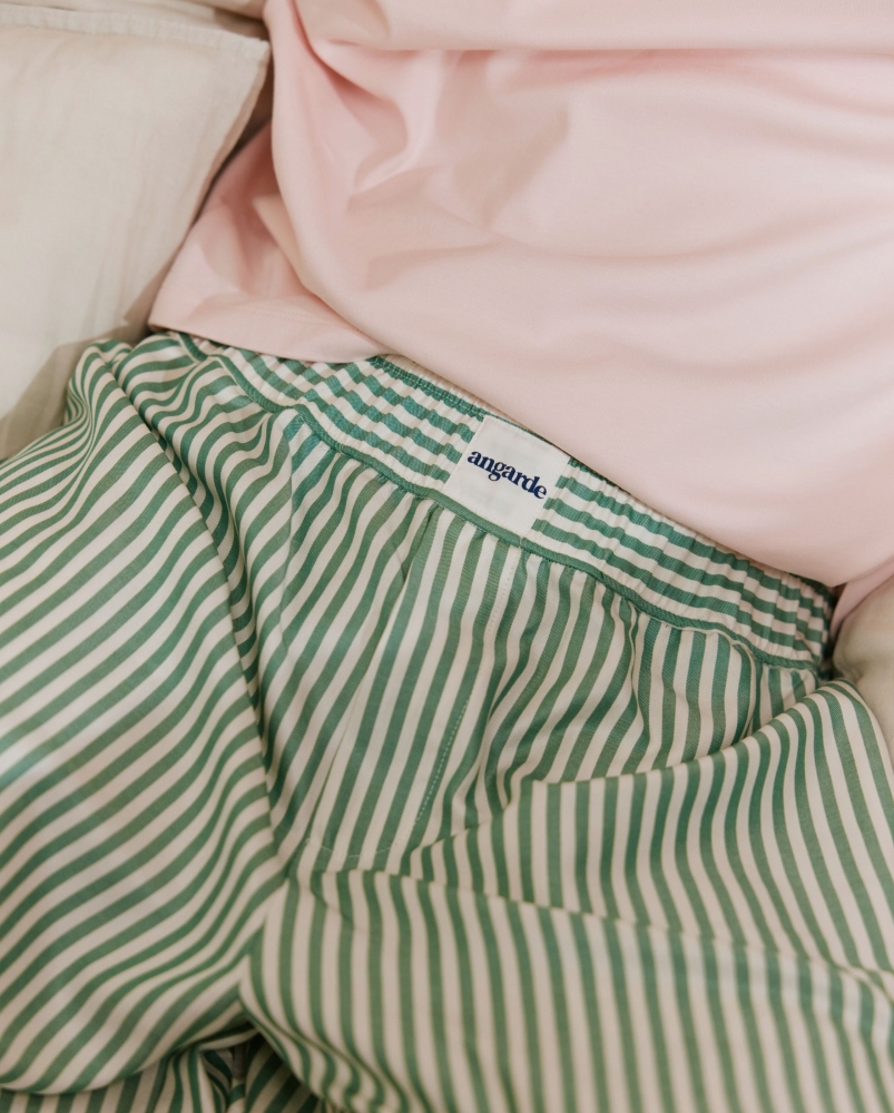 Short pyjama homme, rayures vert