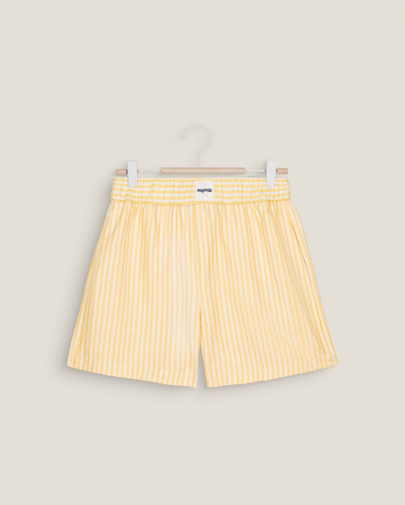 Short pyjama femme, rayures citron