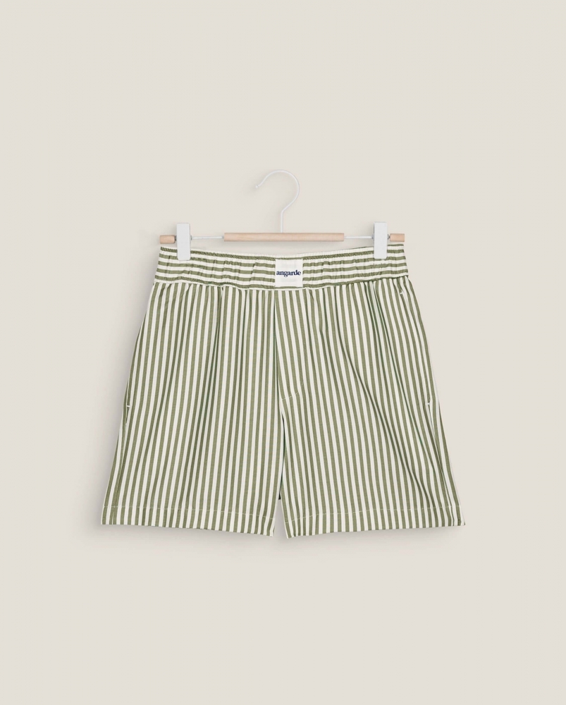 Short pyjama femme, rayures olive