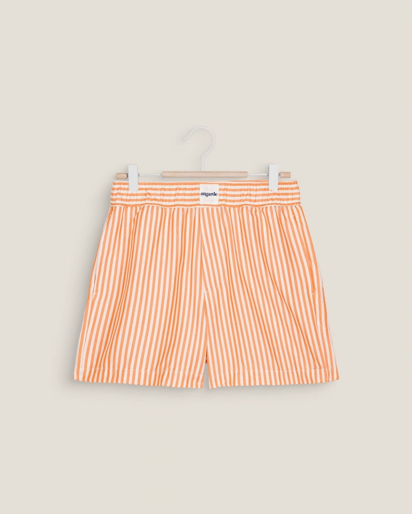 Short pyjama femme, rayures orange