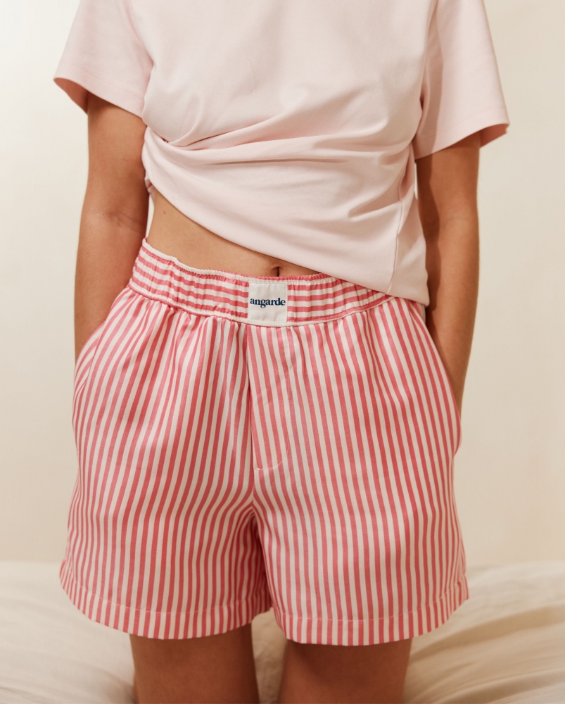 Short pyjama femme, rayures fuchsia
