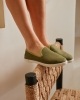 Chausson femme lin, kaki pistache