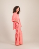 Pantalon femme, rayures rose-orange