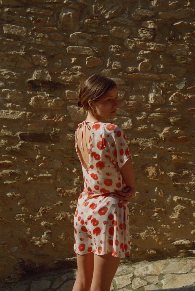 Robe courte Laura - Imprimé Fleurs rouges
