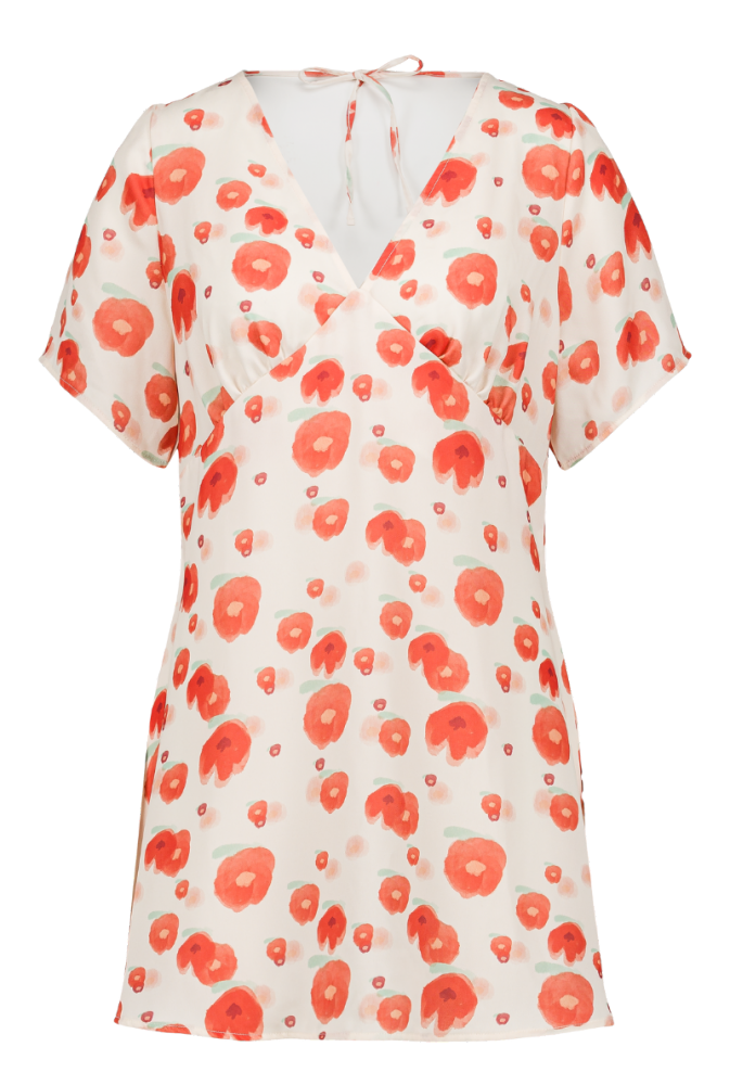 Robe courte Laura - Imprimé Fleurs rouges