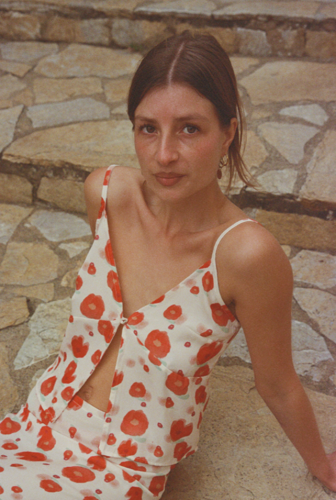 Top Charlotte - Imprimé Fleurs rouges