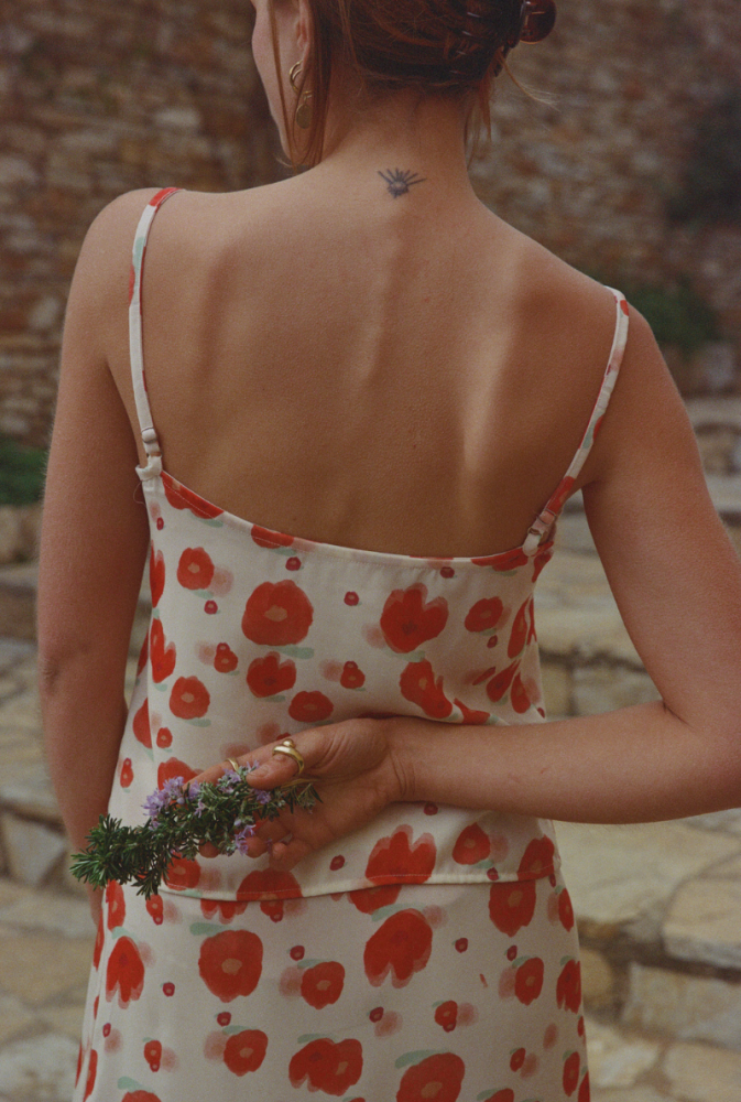 Top Charlotte - Imprimé Fleurs rouges
