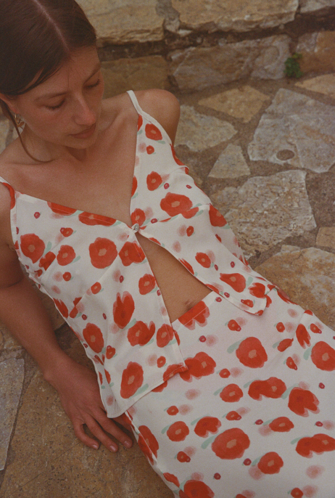Top Charlotte - Imprimé Fleurs rouges
