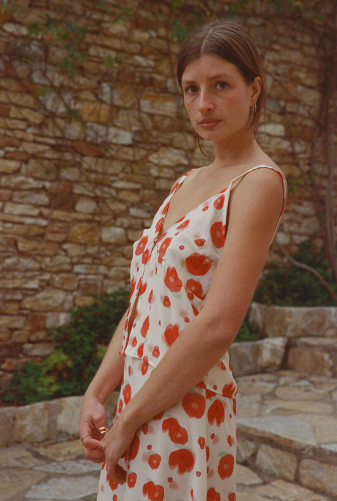 Top Charlotte - Imprimé Fleurs rouges
