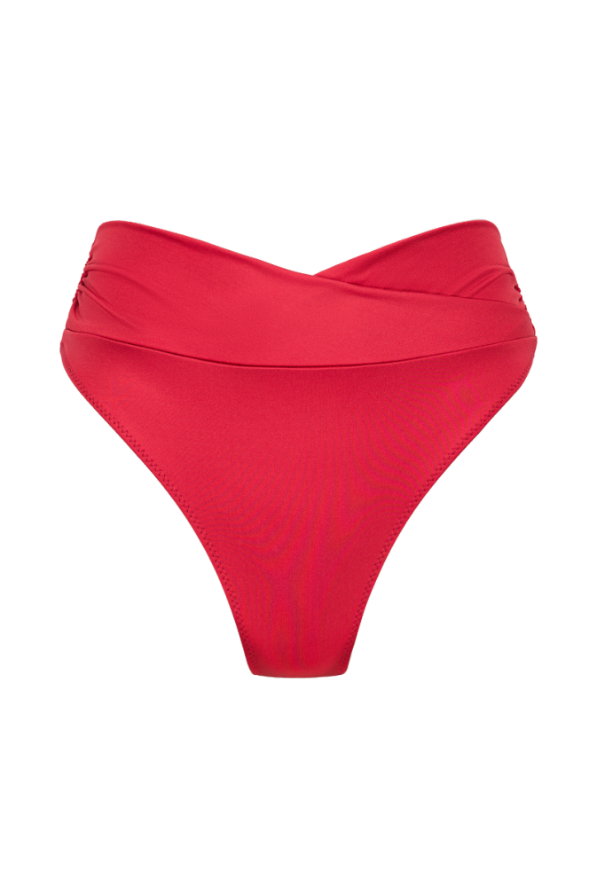 Bas de maillot culotte taille haute Myrto - Rouge framboise