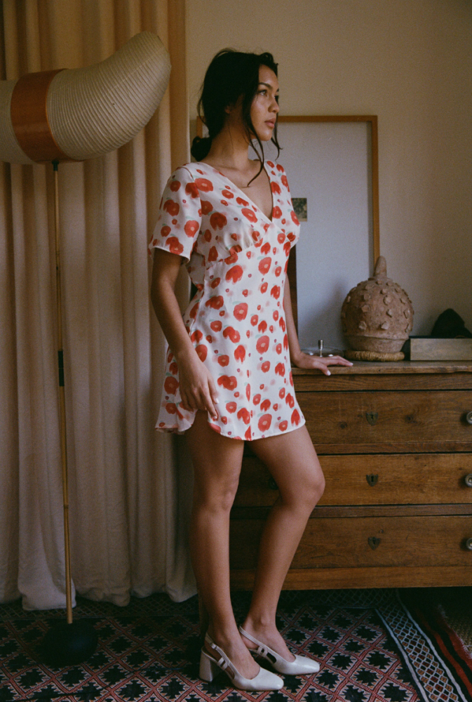 Robe courte Laura - Imprimé Fleurs rouges