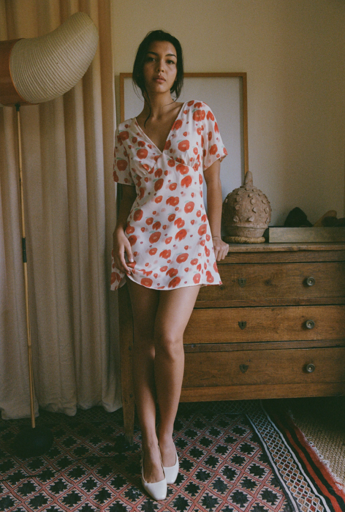 Robe courte Laura - Imprimé Fleurs rouges