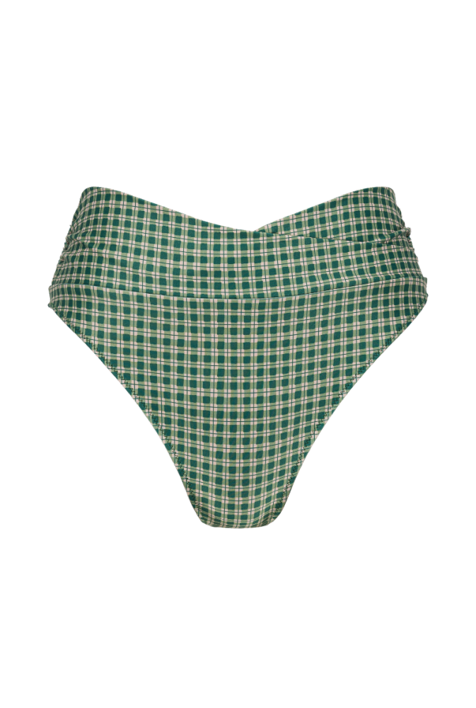 Bas de maillot culotte taille haute Myrto - Carreaux vert