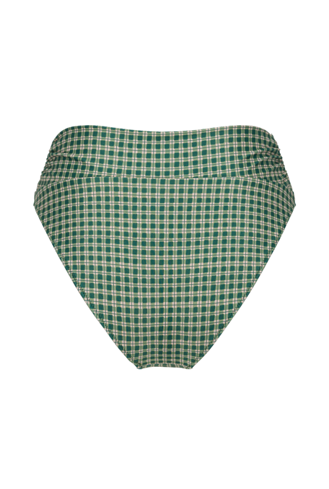 Bas de maillot culotte taille haute Myrto - Carreaux vert