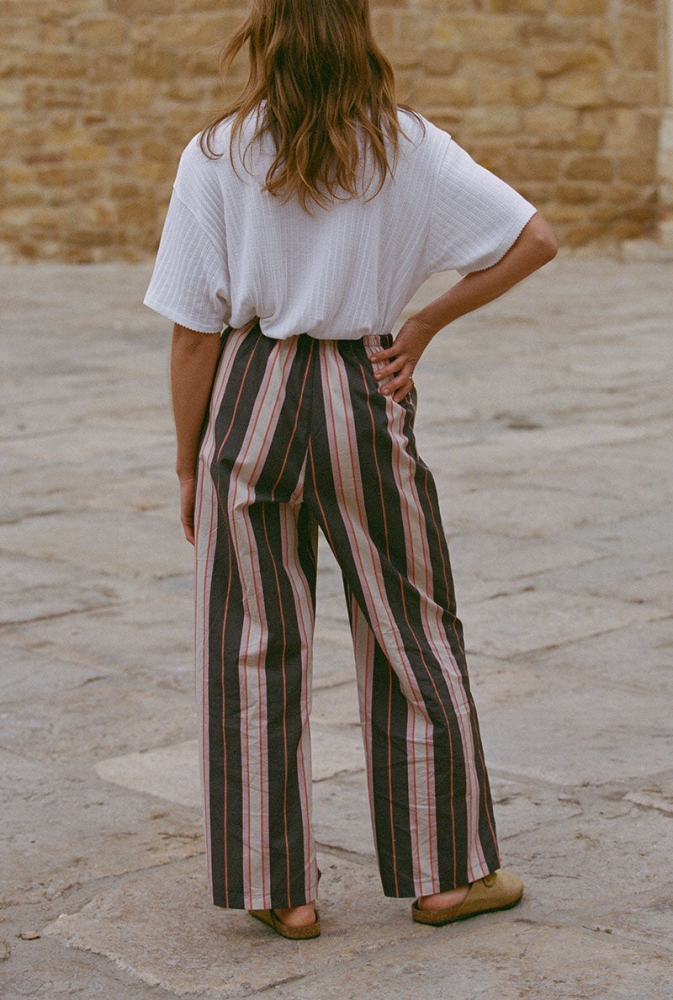 Pantalon Mathilde - Rayures prune