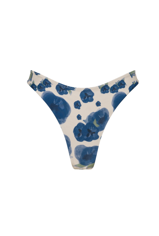 Bas de maillot tanga Agathe - Fleurs bleues