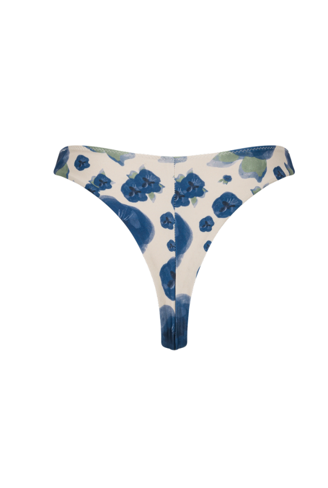 Bas de maillot tanga Agathe - Fleurs bleues