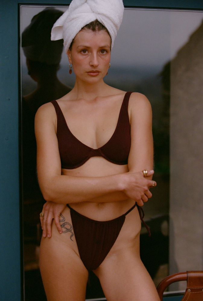 Bas de maillot tanga Pauline - Marron
